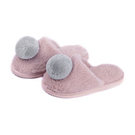Детские комнатные тапочки Twins HS-Lux закрытые, меховые, с помпоном, розовые, размер 32-33