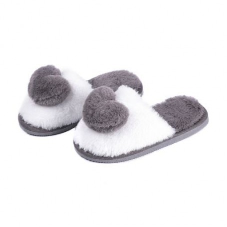 Детские комнатные тапочки Twins HS-Lux закрытые, меховые, помпон-сердце, серые, размер 30-31