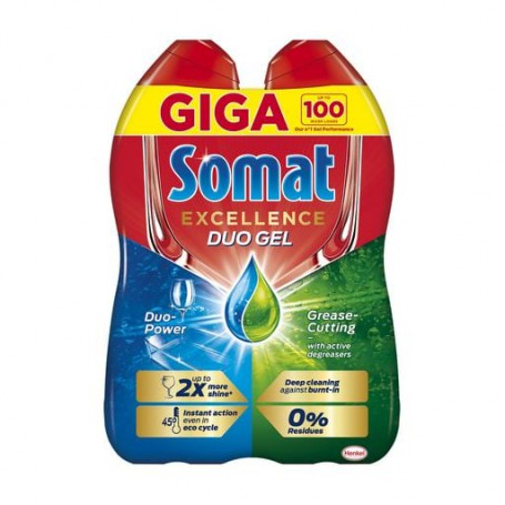 Гель для мытья посуды в посудомоечной машине Somat Exellence Duo Gel Антижир, 2*900 мл