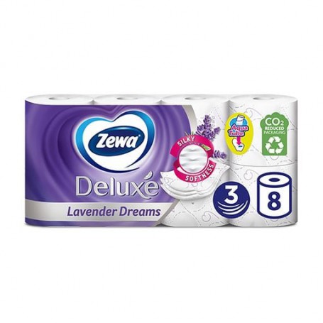 Туалетная бумага Zewa Deluxe Лаванда, 3-слойная, 150 отрывов, 8 рулонов