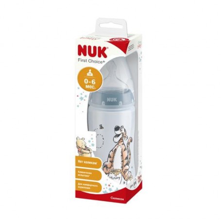 Бутылочка для кормления NUK Diswin First Choice Plus Винни-Пух, c силиконовой соской, синяя, от 0 до 6 мес, 300 мл (3952373)