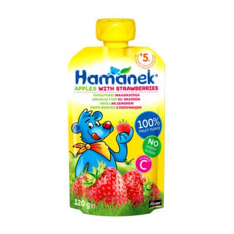 Детское фруктовое пюре Hamanek Яблоко с клубникой, с 5 месяцев, 120 г