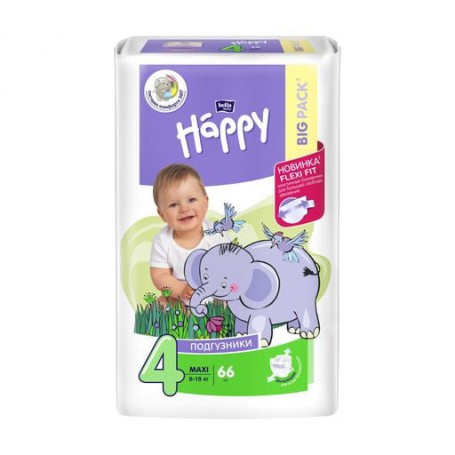Подгузники Happy Bella Baby Maxi размер 4 (8-18 кг), 62 шт