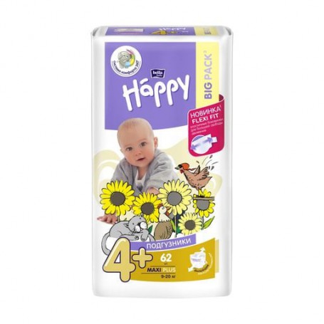 Подгузники Happy Bella Baby Maxi Plus размер 4 (9-15 кг), 56 шт