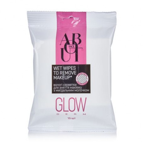 Влажные серветки для снятия мейкапа ABOUT face Glow Derm с миндальным молочком, 15 шт