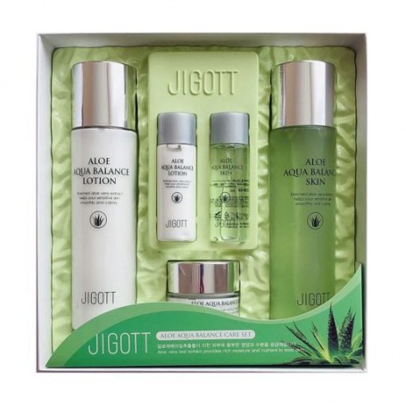 Набор для лица Jigott Aloe Aqua Balance Skin Care (тонер, 150 мл + лосьон, 150 мл + крем для лица, 50 мл + тонер, 30 мл + лосьон