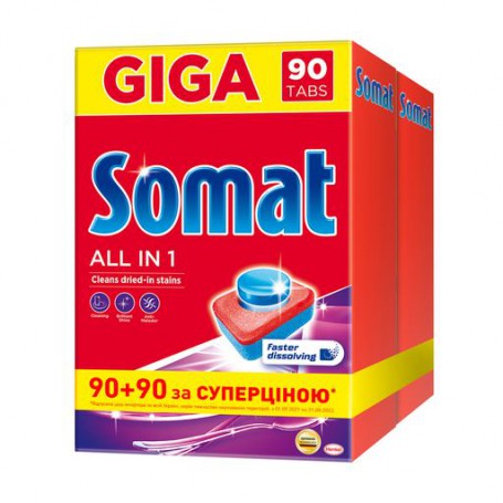 Таблетки для посудомоечной машины Somat All in 1, 2*90 шт