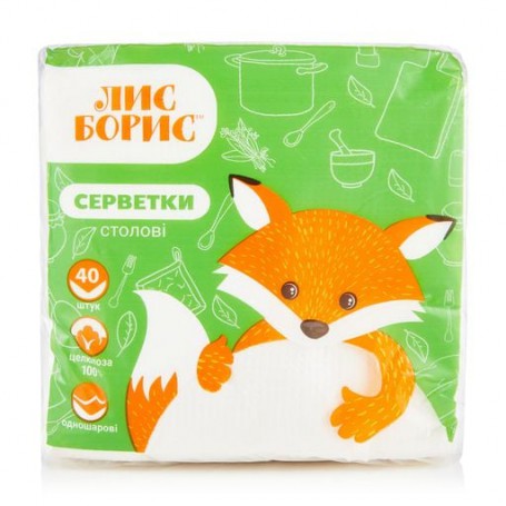 Салфетки столовые ЛИС БОРИС 24*24 см, 1-слойные, белые, 14*40 шт