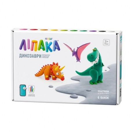 Детский набор пластилина, что самостоятельно твердеет Ліпака Динозавры, от 3 лет, 6 едениц (60032-UA01)
