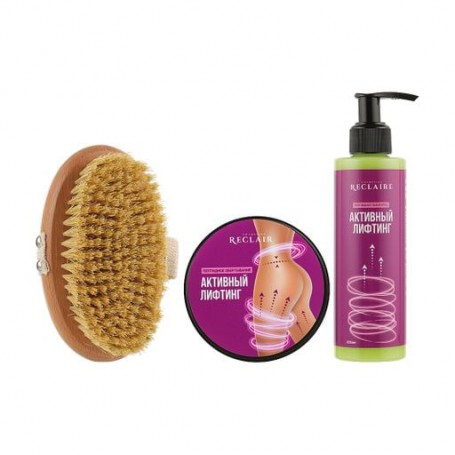 Набор для тела Reclaire Пептидный массажный комплекс Активный лифтинг (сыворотка, 200 мл + обертывание, 200 мл + мини-щетка)