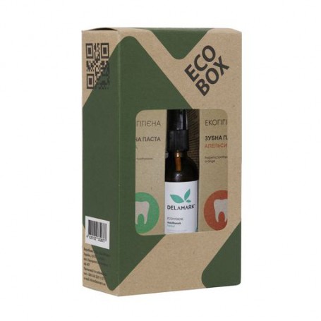 Набор DeLaMark Eco Box Травяное наслаждение (зубная паста, 80 г + зубная паста, 80 мл + ополаскиватель для полости рта, 50 мл)