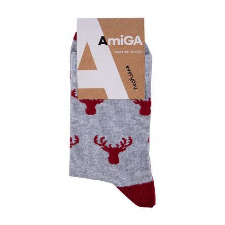 Носки женские AmiGА классические, серые олени, размер 23-25
