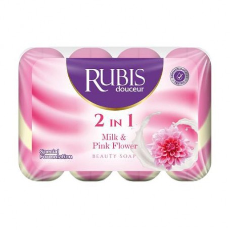 Твердое мыло Rubis 2 in 1 Milk & Pink Flower Beauty Soap Молоко и розовый цветок, 4*90 г (экопак)