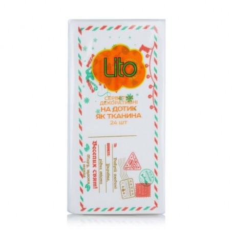 Салфетки декоративные Lito 33*33, 2-слойные, белые+ Новогодняя открытка, 24 шт
