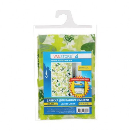 Занавеска для ванной комнаты Vanstore Leaves Green без колец, 180*200 см (61003)