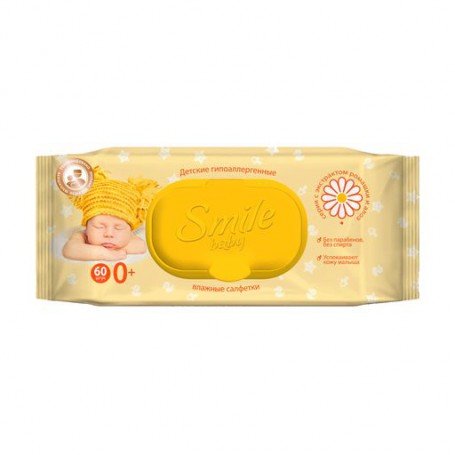 Детские влажные салфетки Smile Baby с экстрактом ромашки и алоэ, с клапаном, 60 шт