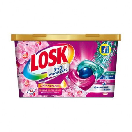 Капсулы для стирки Losk 3+1 Power Caps Ароматерапия Малазийский цветок, 12 стирок, 12 шт