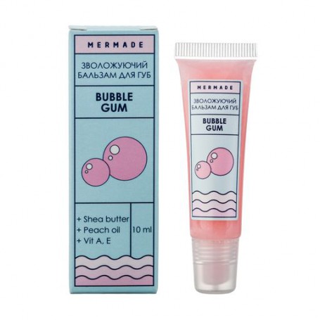 Увлажняющий бальзам для губ Mermade Bubble Gum с маслом персика и ши, с витаминами A, E, 10 мл