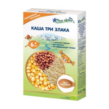 Детская безмолочная каша Fleur Alpine Три злаки, с 6 месяцев, 175 г