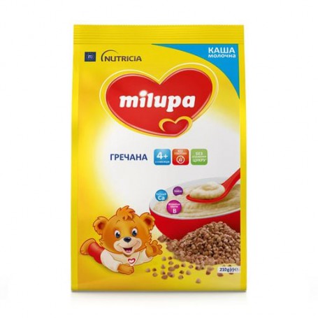 Детская быстрорастворимая молочная каша Milupa гречневая, от 4-х месяцев, 210 г