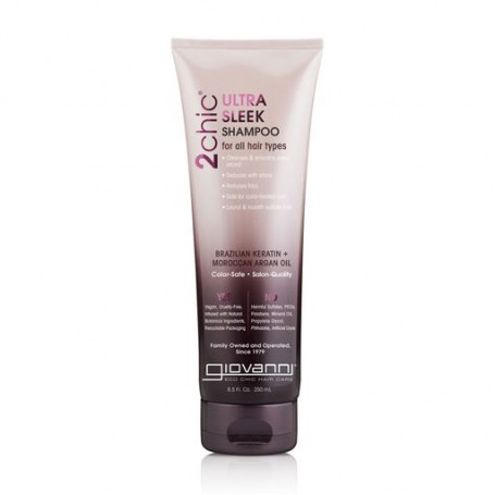 Шампунь Giovanni 2chic Ultra-Sleek Shampoo Ультра сияние, для всех типов волос, с аргановым маслом и бразильским кератином, 250 