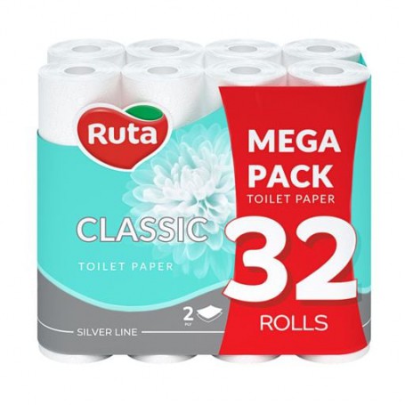 Туалетная бумага RUTA Classic Mega Pack белая, 2-слойная, 32 рулона