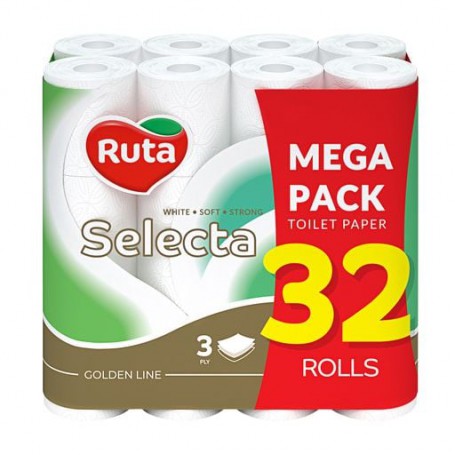 Туалетная бумага RUTA Selecta Premium Mega Pack белая, 3-слойная, 150 отрывов, 32 рулона
