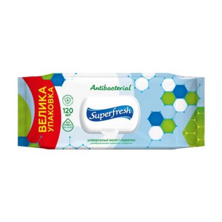 Антибактериальная влажные салфетки SuperFresh с клапаном, 120 шт