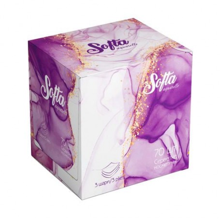 Салфетки косметические Chisto Softa Aguarelle Violet, 3-х слойные, 70 шт