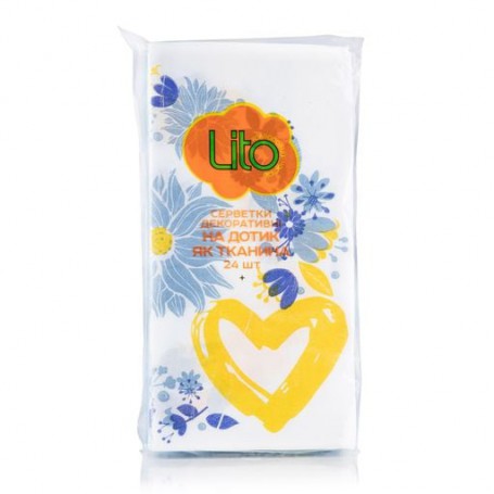 Салфетки декоративные Lito 33*33, 2-слойные, голубые + сердце, 24 шт