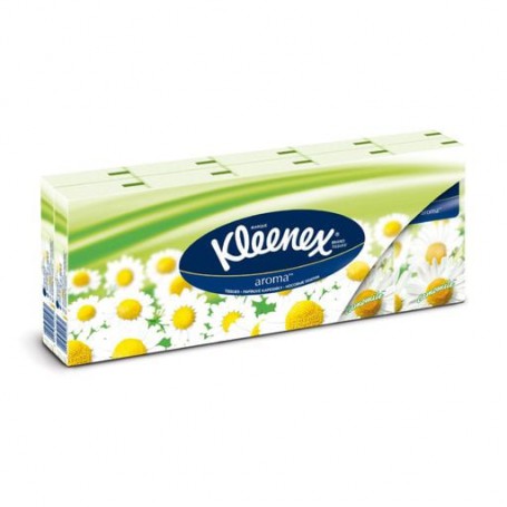Бумажные носовые платки Kleenex 3-слойные, с ароматом ромашки, 10*10 шт
