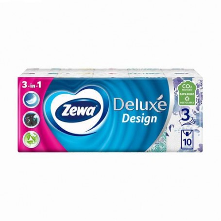 Бумажные носовые платки Zewa Deluxe Design 3-слойные, 10*10 шт