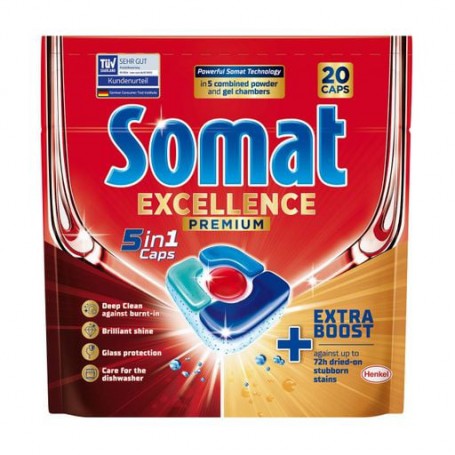 Таблетки для мытья посуды в посудомоечной машине Somat Excellence Premium 5 In 1 Caps, 20 шт