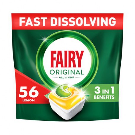 Таблетки для посудомоечной машины Fairy Original Все в 1, с ароматом лимона, 56 шт