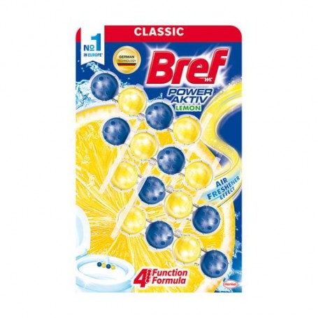 Твердый туалетный блок Bref Power Aktiv Лимонная свежесть, 4*50 г