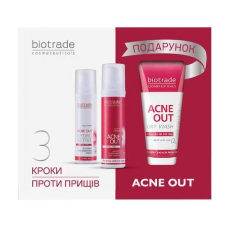 Набор Biotrade Acne Out Три шага против прыщей. Это работает (гель для умывания, 50 мл + лосьон, 60 мл + крем, 60 мл)
