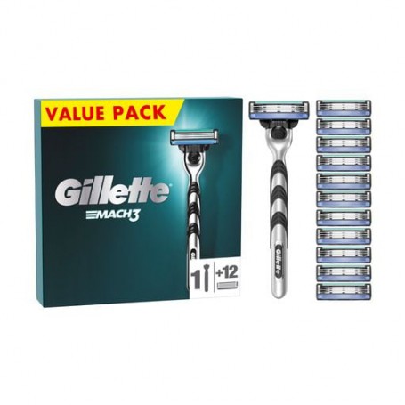 Станок для бритья мужской (бритва) Gillette Mach3 с 12 сменными картриджами