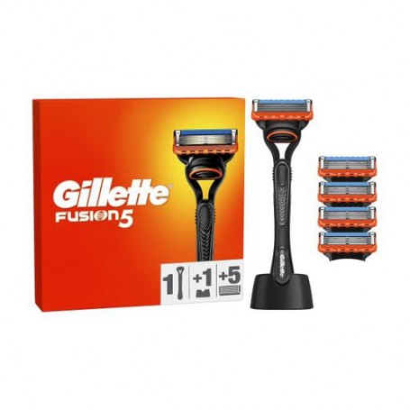 Станок для бритья мужской (бритва) Gillette Fusion5 с 5 сменными картриджами + подставка