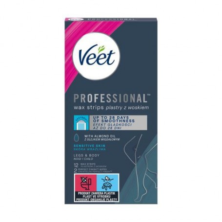 Восковые полоски для депиляции Veet Professional для чувствительной кожи, 12 шт