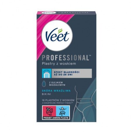Восковые полоски для депиляции Veet Professional для чувствительной кожи бикини и под мышками, 16 шт