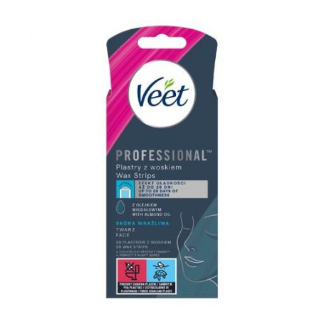 Восковые полоски для депиляции Veet Professional для чувствительной кожи лица, 20 шт