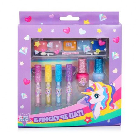 Набор для девушек Honey Bunny Miss Блестящее пати (лак для ногтей, 2 шт + блеск для губ, 4 шт + тени для глаз)