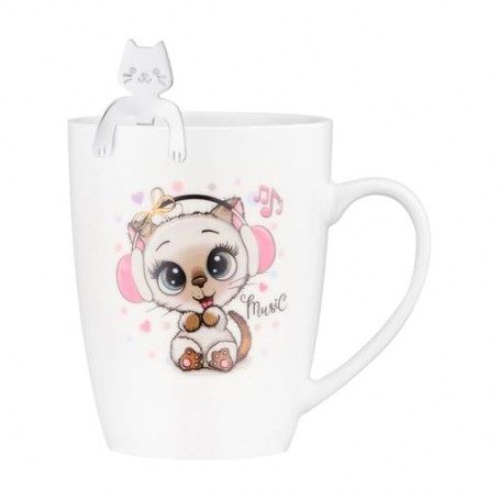 Чашка с ложкой Ardesto Music фарфоровая, белый, 320 мл (AR3041BS)