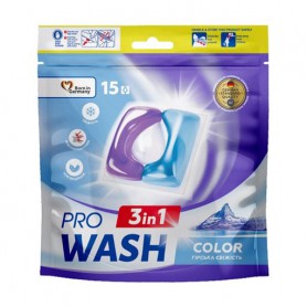Капсулы для стирки 3 в 1 ProWash Color Горная свежесть, для цветного белья, 15 стирок, 15 шт