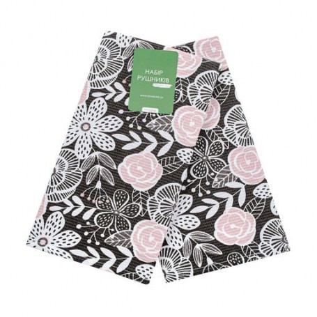 Набор кухонных полотенец вафельных Home Line Декоративные цветы, графитово-фрезовые, 45*60 см, 2 шт (183924)