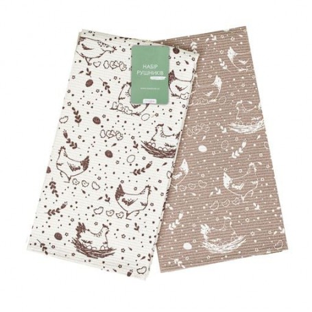 Набор кухонных полотенец вафельных Home Line Курочки, коричневый/капучино, 45*60 см, 2 шт (181431)
