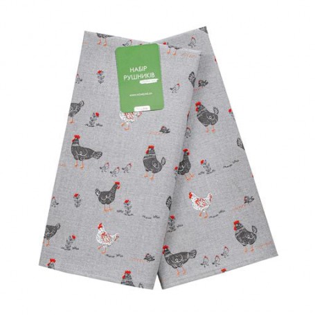 Набор кухонных полотенец Home Line Прогулка с цыплятами, серые, 40*60 см, 2 шт (полупанама) (183916)