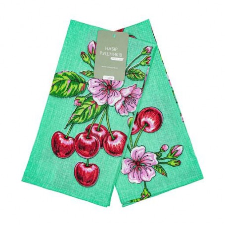 Набор кухонных полотенец вафельных Home Line Вишни, зеленый, 45*60 см, 2 шт (173471)