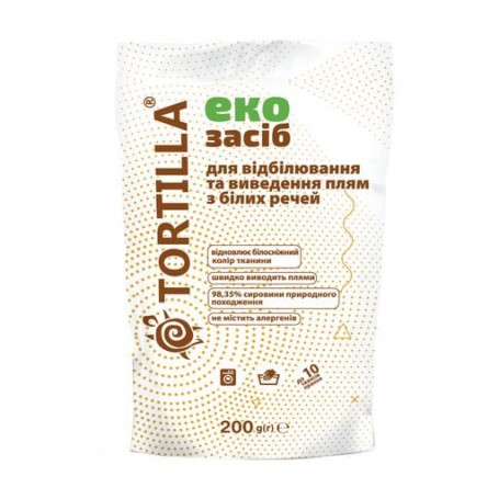 Средство порошкообразное Tortilla Eco для отбеливания и выведения пятен с белых вещей, до 10 стирок, 200 г