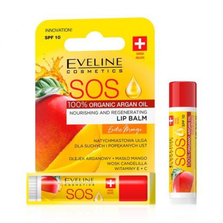 Бальзам для губ Eveline Cosmetics Argan Oil Sos SPF 10 Манго, восстанавливающий, 4.2 г